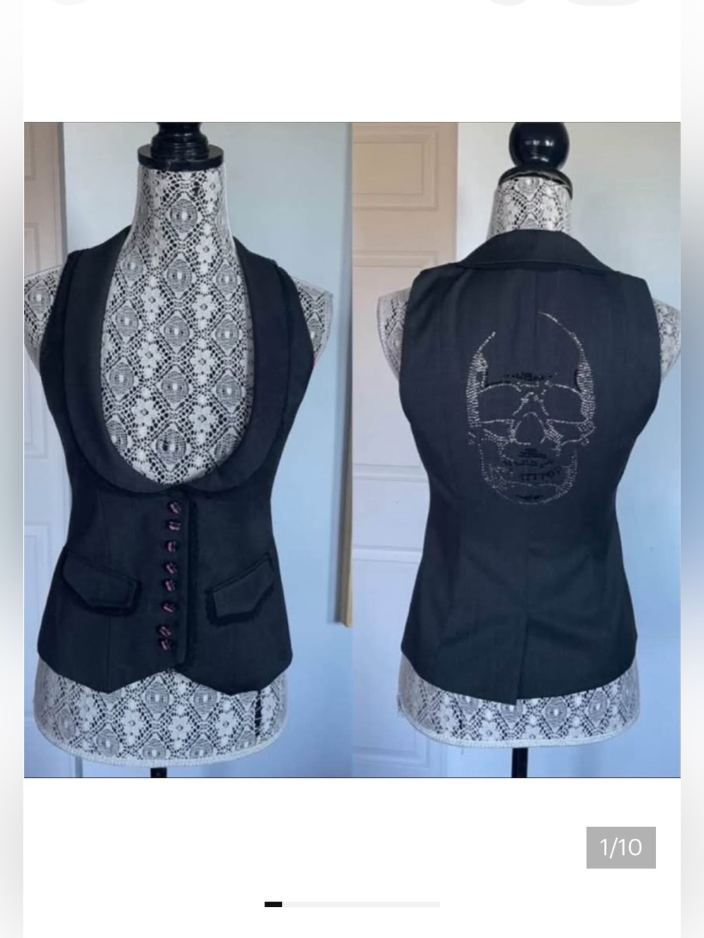 Designer Glamour Campaign x Fred Naggar Swarovski Skull Wool/Silk Vest. Size 2